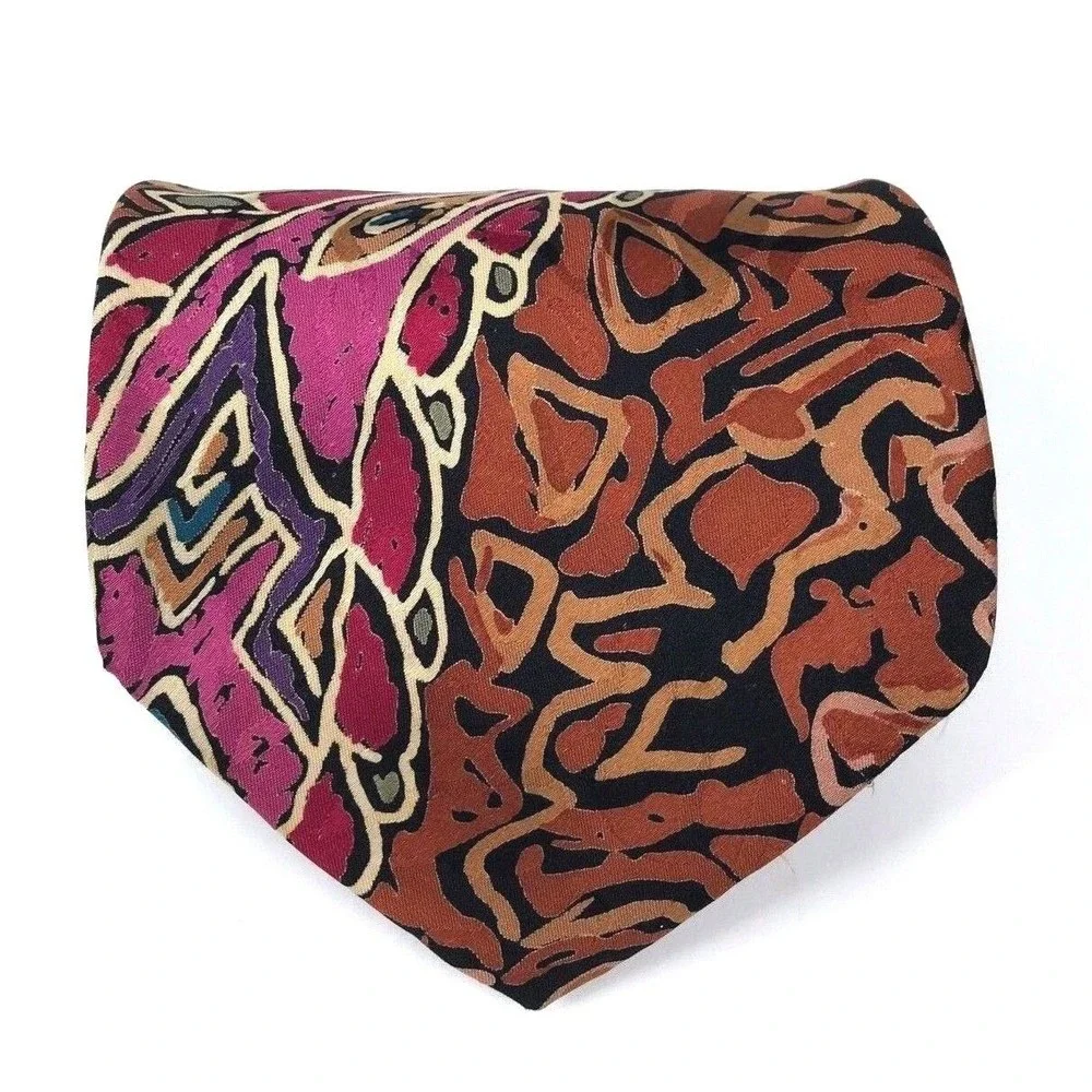 J.Blades & CO. Men's Tie 100% Silk Handmade Orange Pink Paisley Abstract Necktie
